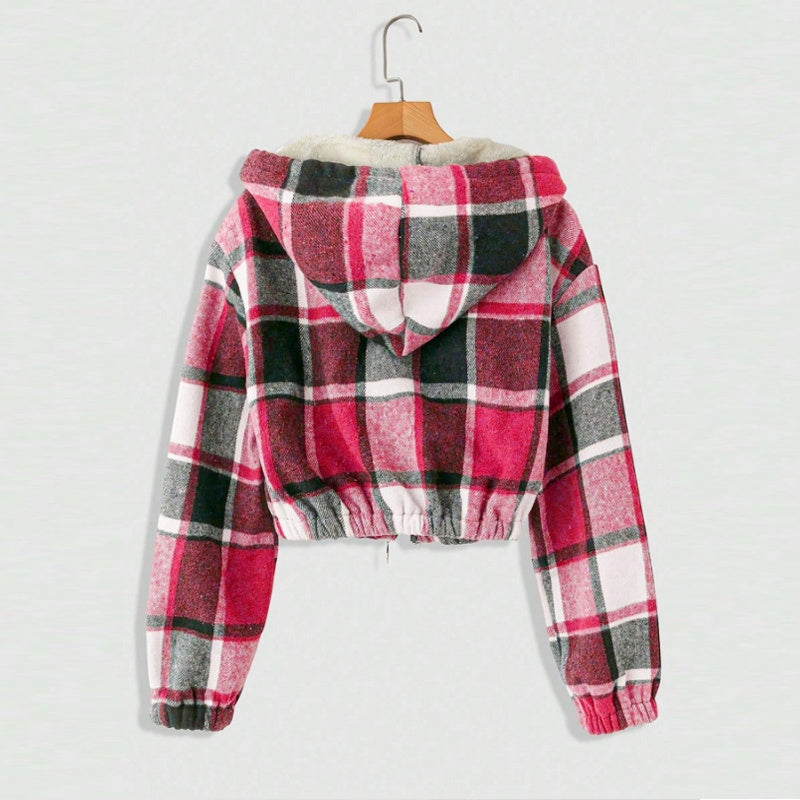 Elegant Plaid Hooded Jacket