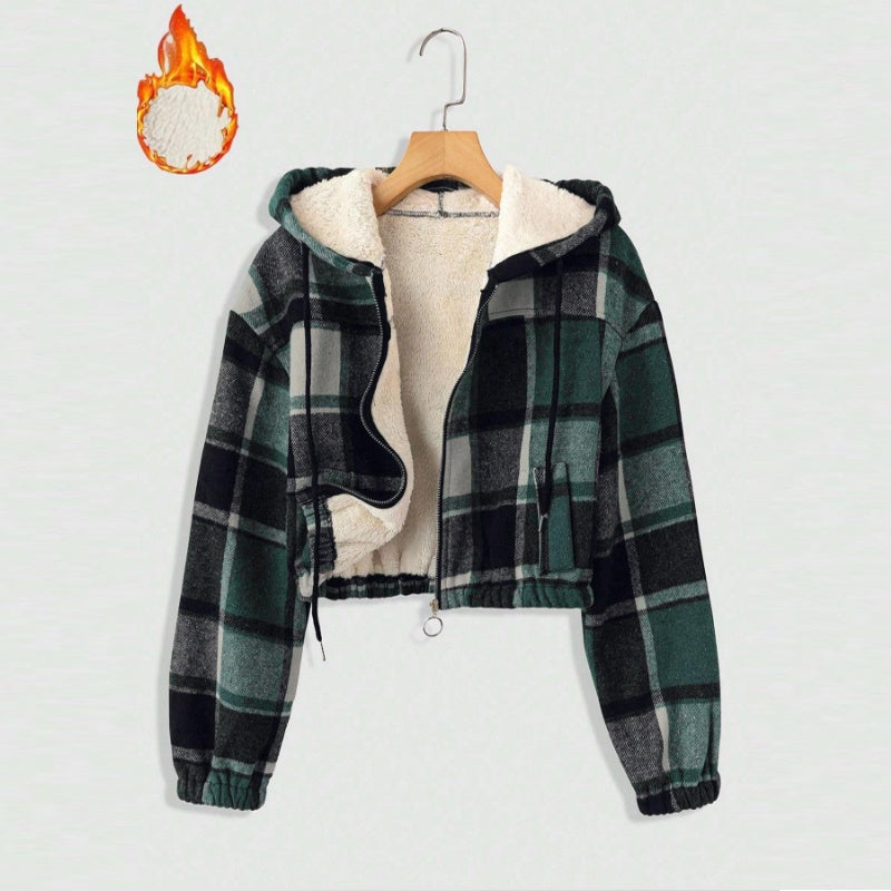 Elegant Plaid Hooded Jacket