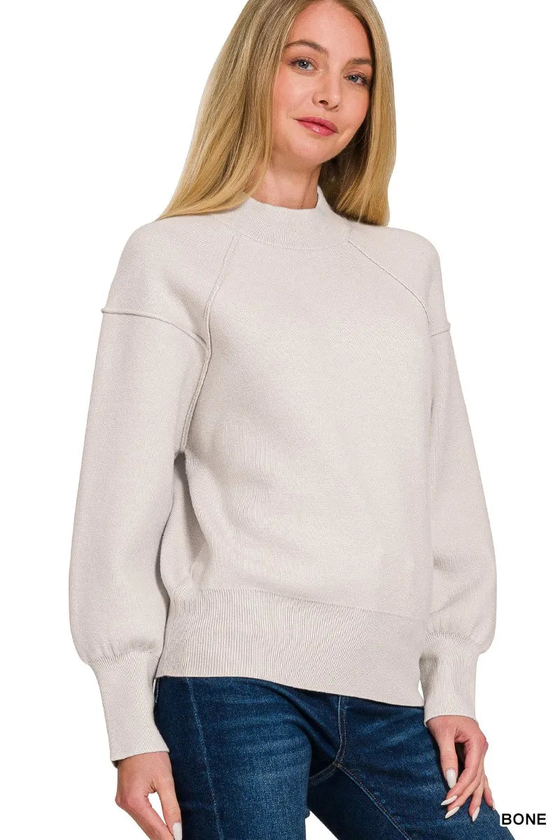 Zenana Viscose Mock Neck Exposed Seam Sweater