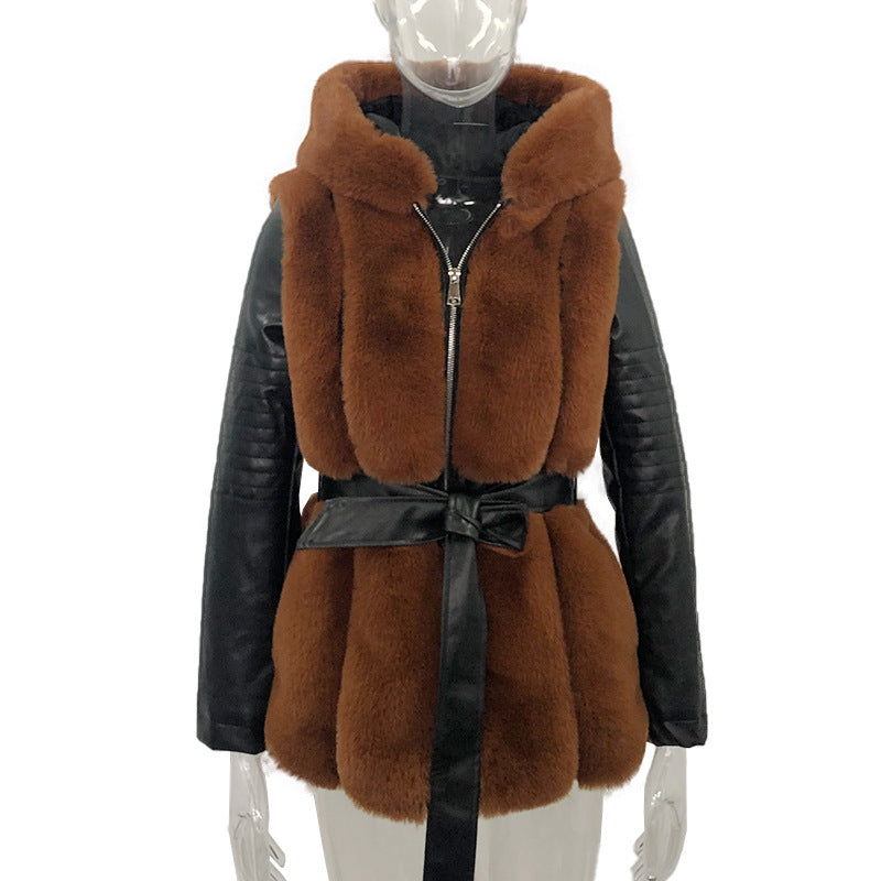 New Style Fur Belt Belt Hooded