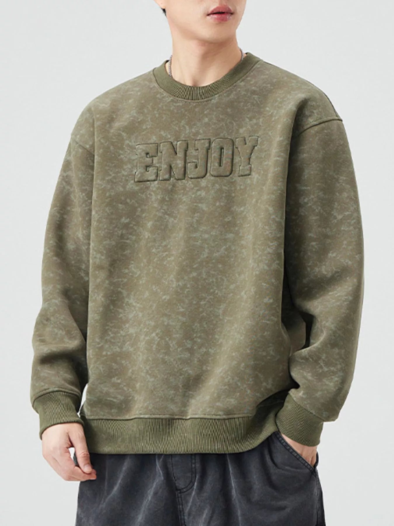 Men's Plus Size Enjoy Round Neck Long Sleeve Sweatshirt