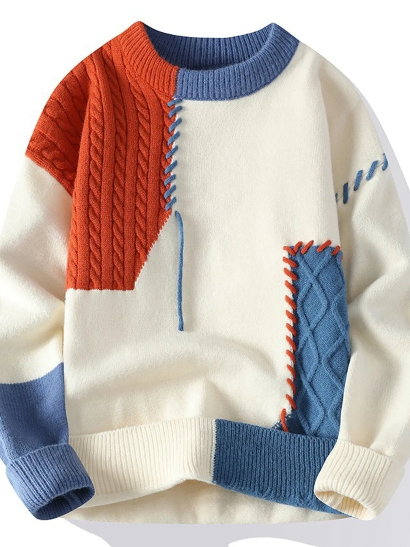Men's Plus Size Color Block Cable Knit Sweater