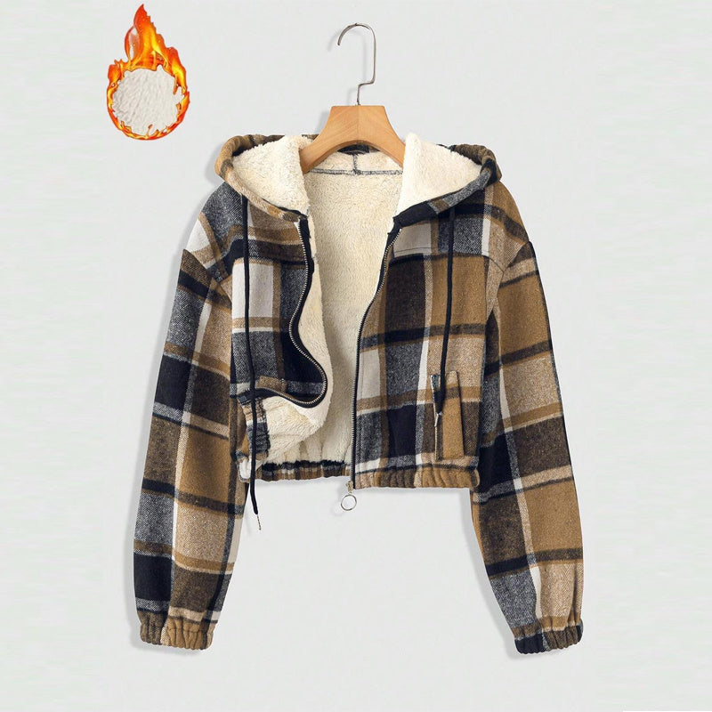 Elegant Plaid Hooded Jacket