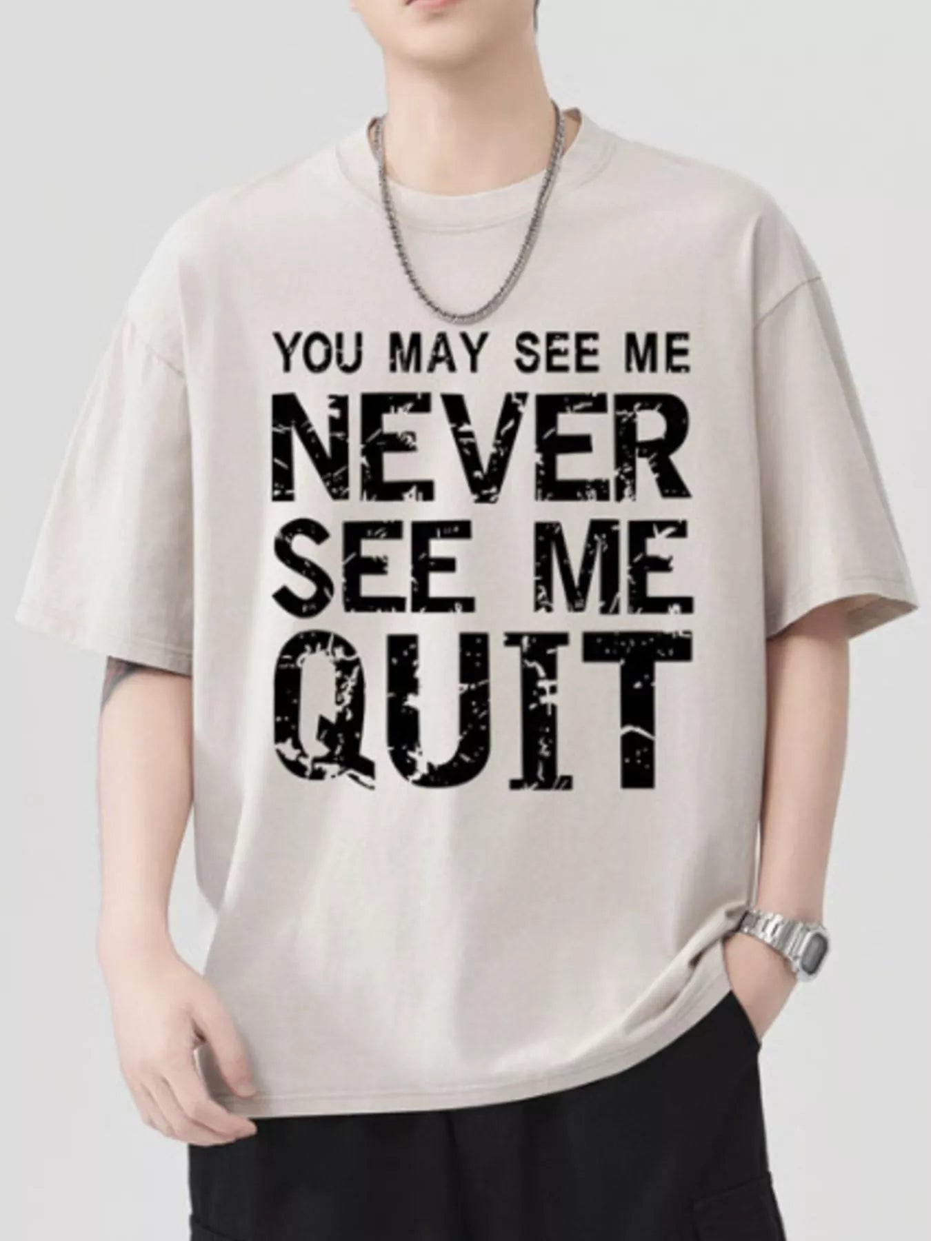 Men's Letter Round Neck Short Sleeve Casual T-Shirt