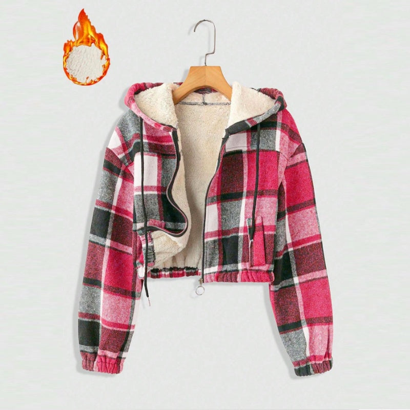 Elegant Plaid Hooded Jacket