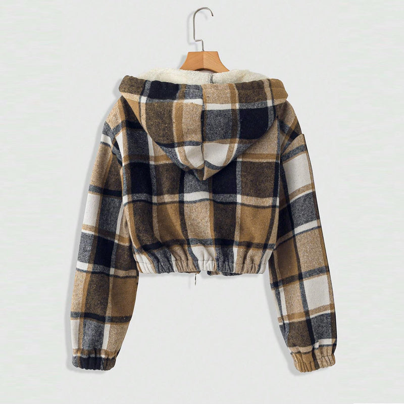Elegant Plaid Hooded Jacket