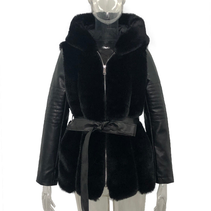 New Style Fur Belt Belt Hooded